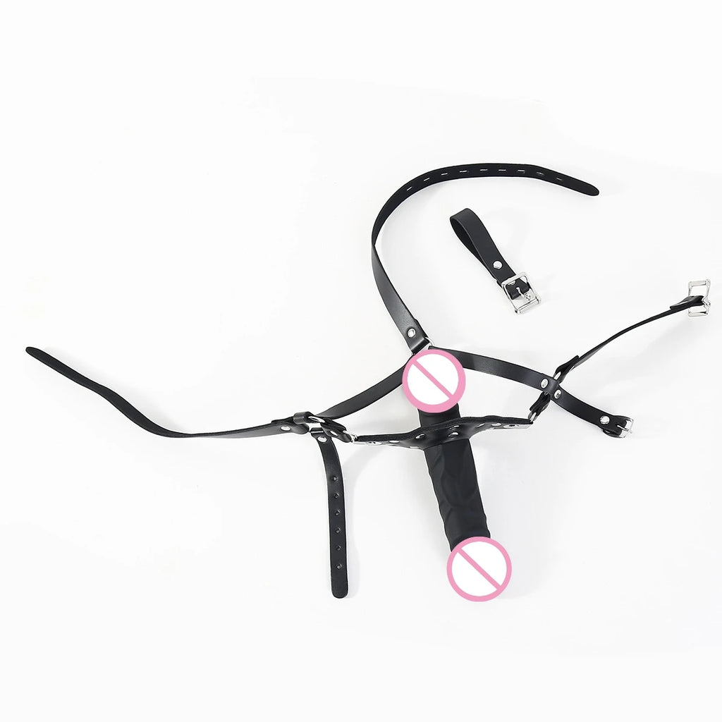 Sex Product Penis Plug Dildo Gag Fetish Leather Mask BDSM Bondage Head Covered Restraints Sex Adult Game Toy for Couples Lesbian